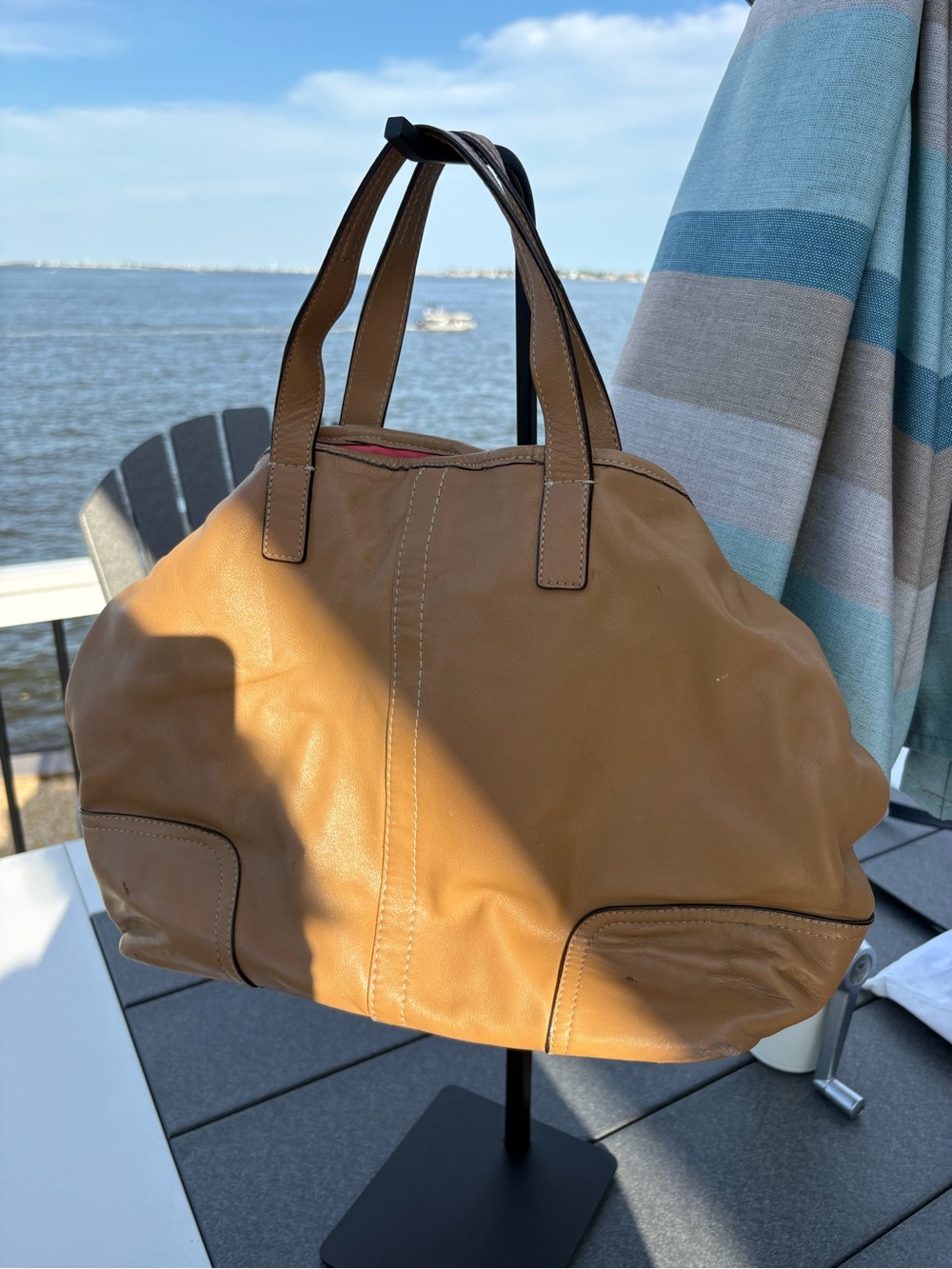 Coach Tan Leather Tote Bag with Dark Trim